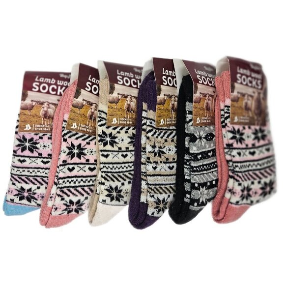 6-Pack Women’s Lamb Wool Socks, Snowflake Print – Cozy Winter Warmth, Size 9-11 - Picture 1 of 4